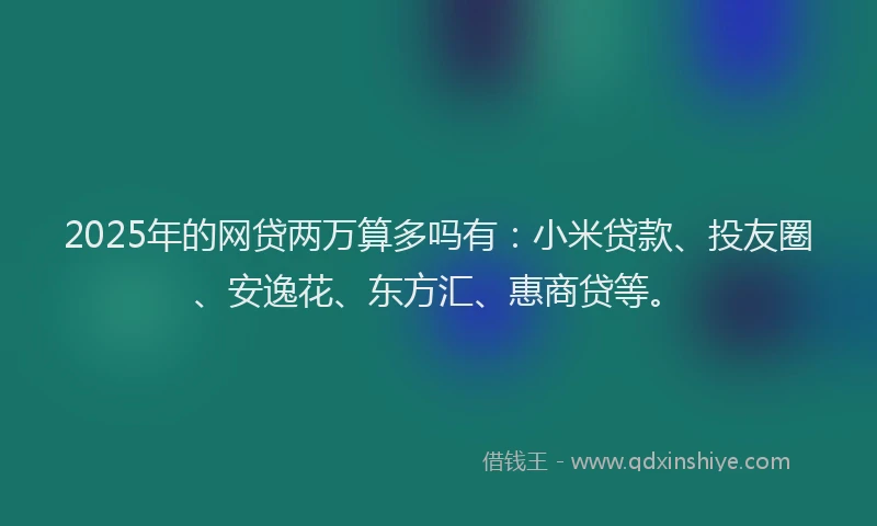 2025年的网贷两万算多吗有：小米贷款、投友圈、安逸花、东方汇、惠商贷等。