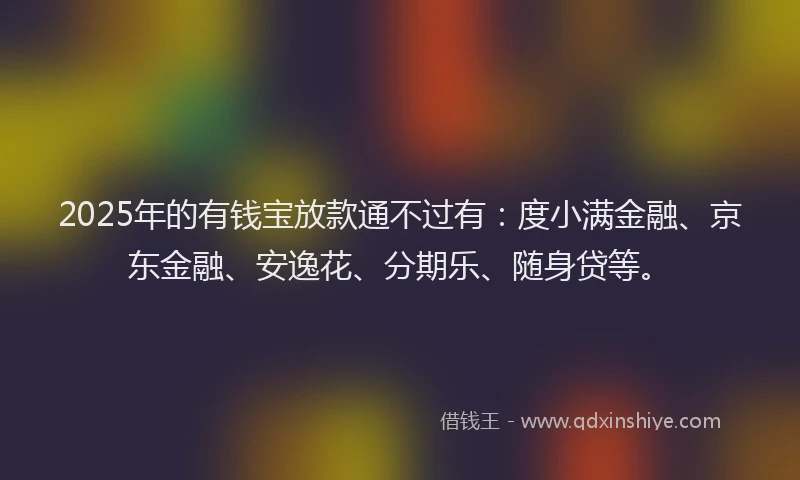 2025年的有钱宝放款通不过有：度小满金融、京东金融、安逸花、分期乐、随身贷等。