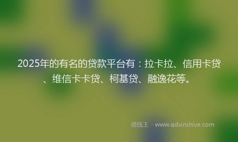 2025年的有名的贷款平台有：拉卡拉、信用卡贷、维信卡卡贷、柯基贷、融逸花等。
