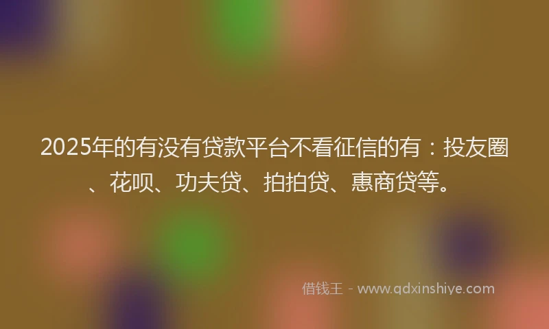 2025年的有没有贷款平台不看征信的有：投友圈、花呗、功夫贷、拍拍贷、惠商贷等。