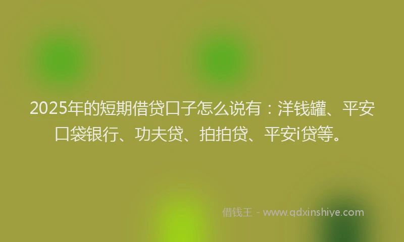 2025年的短期借贷口子怎么说有：洋钱罐、平安口袋银行、功夫贷、拍拍贷、平安i贷等。