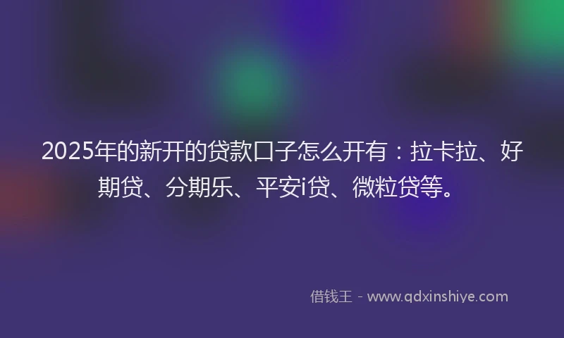 2025年的新开的贷款口子怎么开有：拉卡拉、好期贷、分期乐、平安i贷、微粒贷等。
