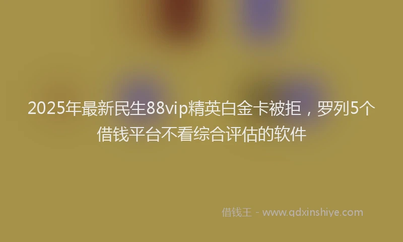 2025年最新民生88vip精英白金卡被拒，罗列5个借钱平台不看综合评估的软件