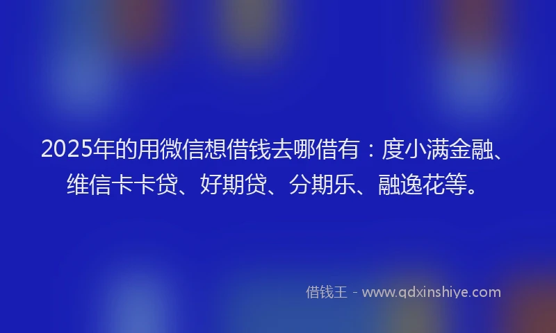 2025年的用微信想借钱去哪借有：度小满金融、维信卡卡贷、好期贷、分期乐、融逸花等。