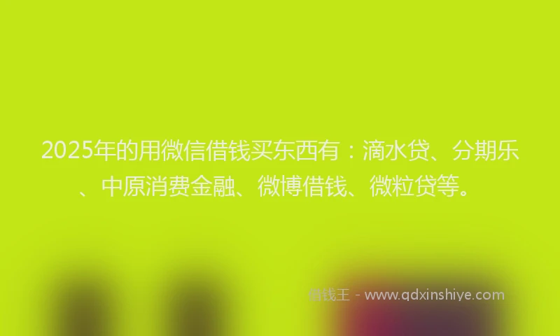 2025年的用微信借钱买东西有：滴水贷、分期乐、中原消费金融、微博借钱、微粒贷等。