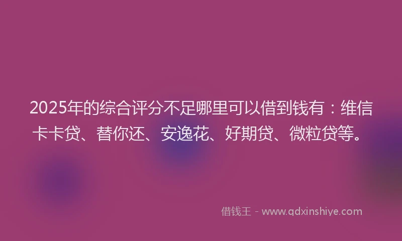 2025年的综合评分不足哪里可以借到钱有：维信卡卡贷、替你还、安逸花、好期贷、微粒贷等。