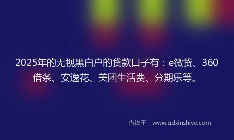 2025年的无视黑白户的贷款口子有：e微贷、360借条、安逸花、美团生活费、分期乐等。