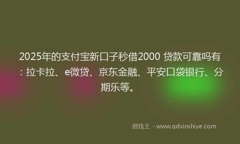2025年的支付宝新口子秒借2000 贷款可靠吗有：拉卡拉、e微贷、京东金融、平安口袋银行、分期乐等。