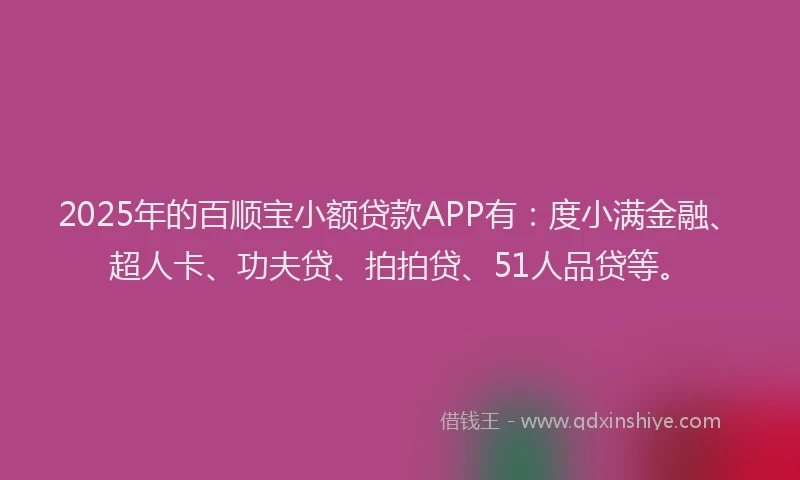 2025年的百顺宝小额贷款APP有：度小满金融、超人卡、功夫贷、拍拍贷、51人品贷等。