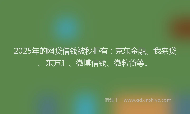 2025年的网贷借钱被秒拒有：京东金融、我来贷、东方汇、微博借钱、微粒贷等。