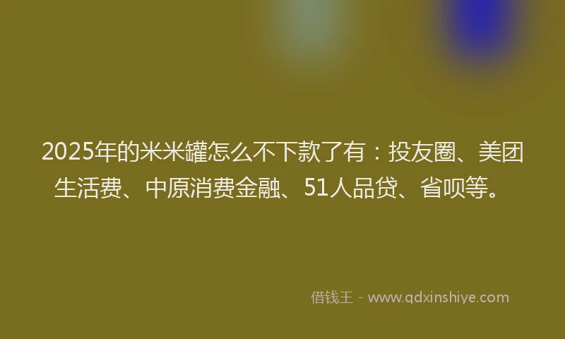 2025年的米米罐怎么不下款了有：投友圈、美团生活费、中原消费金融、51人品贷、省呗等。