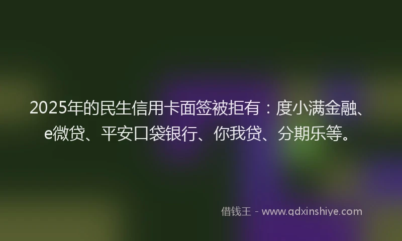 2025年的民生信用卡面签被拒有：度小满金融、e微贷、平安口袋银行、你我贷、分期乐等。
