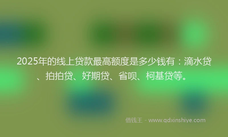2025年的线上贷款最高额度是多少钱有：滴水贷、拍拍贷、好期贷、省呗、柯基贷等。
