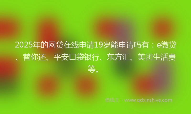 2025年的网贷在线申请19岁能申请吗有：e微贷、替你还、平安口袋银行、东方汇、美团生活费等。