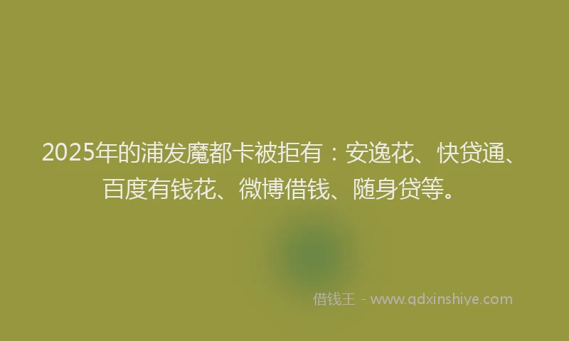 2025年的浦发魔都卡被拒有：安逸花、快贷通、百度有钱花、微博借钱、随身贷等。