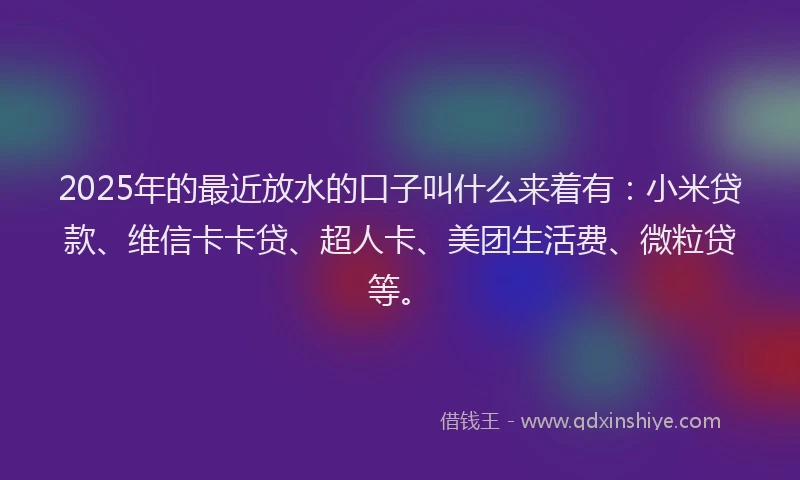 2025年的最近放水的口子叫什么来着有：小米贷款、维信卡卡贷、超人卡、美团生活费、微粒贷等。