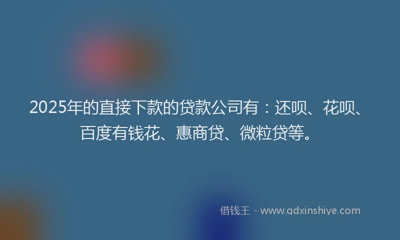 2025年的直接下款的贷款公司有：还呗、花呗、百度有钱花、惠商贷、微粒贷等。