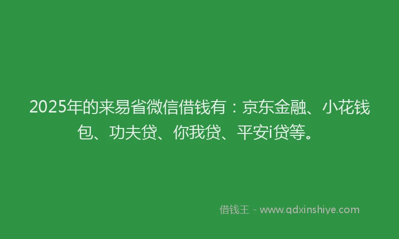 2025年的来易省微信借钱有：京东金融、小花钱包、功夫贷、你我贷、平安i贷等。