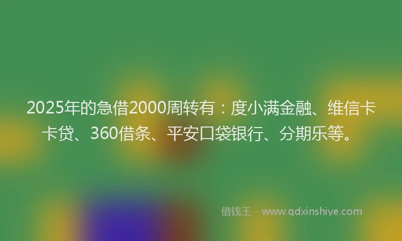 2025年的急借2000周转有：度小满金融、维信卡卡贷、360借条、平安口袋银行、分期乐等。