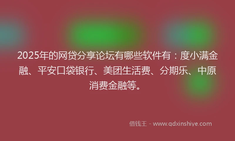 2025年的网贷分享论坛有哪些软件有：度小满金融、平安口袋银行、美团生活费、分期乐、中原消费金融等。