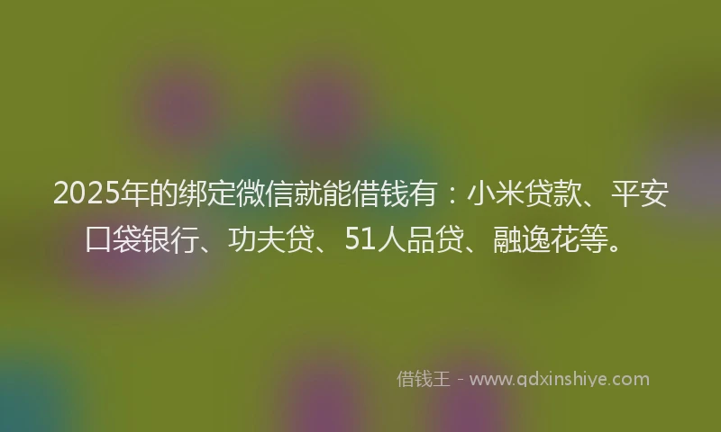 2025年的绑定微信就能借钱有：小米贷款、平安口袋银行、功夫贷、51人品贷、融逸花等。