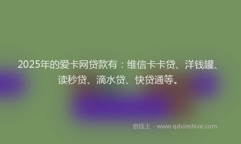 2025年的爱卡网贷款有：维信卡卡贷、洋钱罐、读秒贷、滴水贷、快贷通等。