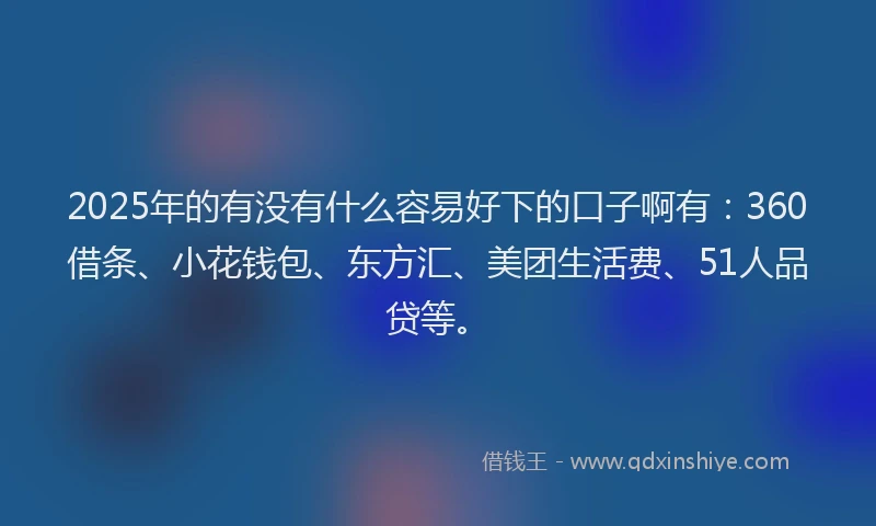 2025年的有没有什么容易好下的口子啊有：360借条、小花钱包、东方汇、美团生活费、51人品贷等。