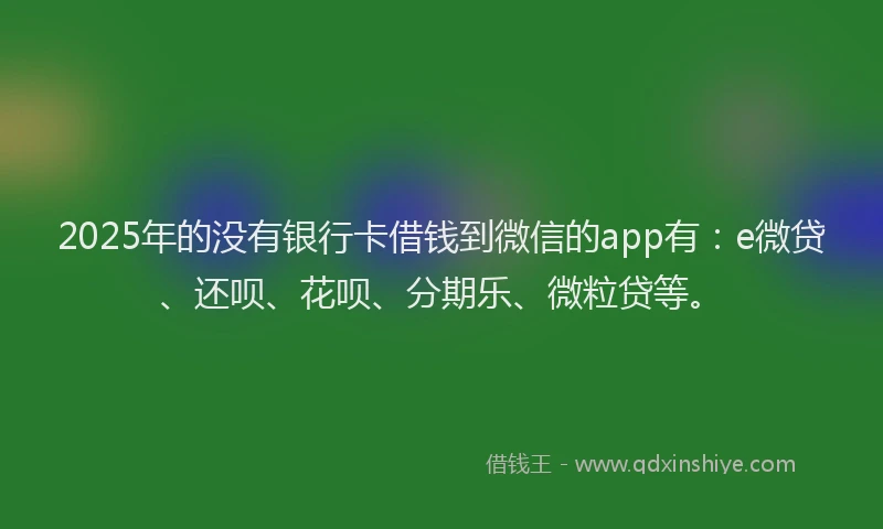2025年的没有银行卡借钱到微信的app有：e微贷、还呗、花呗、分期乐、微粒贷等。