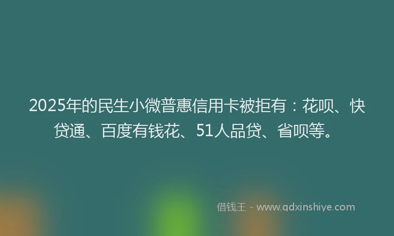 2025年的民生小微普惠信用卡被拒有：花呗、快贷通、百度有钱花、51人品贷、省呗等。