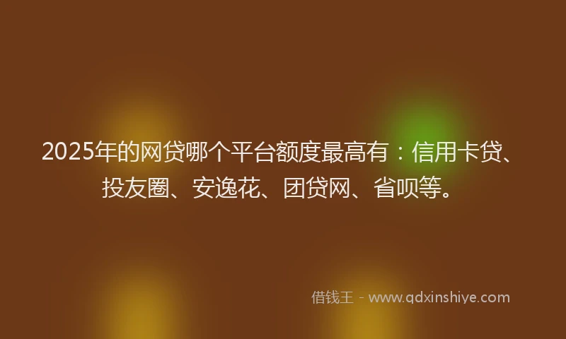 2025年的网贷哪个平台额度最高有：信用卡贷、投友圈、安逸花、团贷网、省呗等。