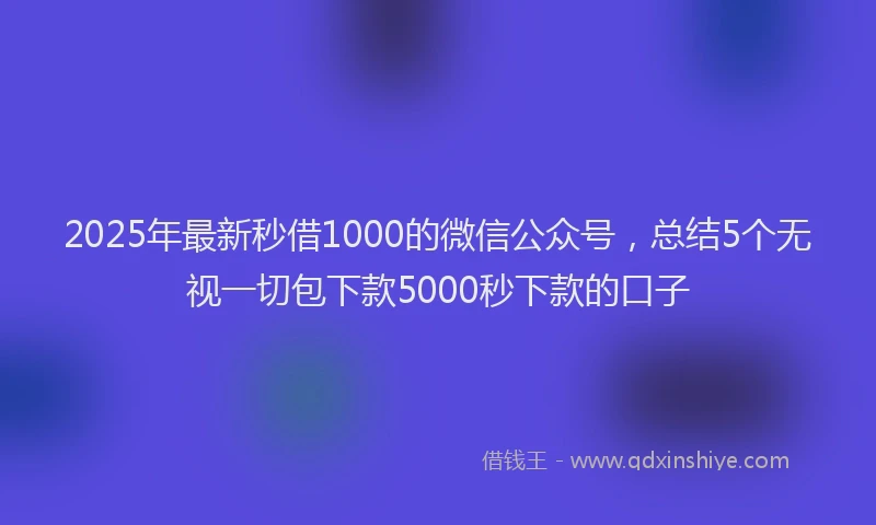 2025年最新秒借1000的微信公众号，总结5个无视一切包下款5000秒下款的口子