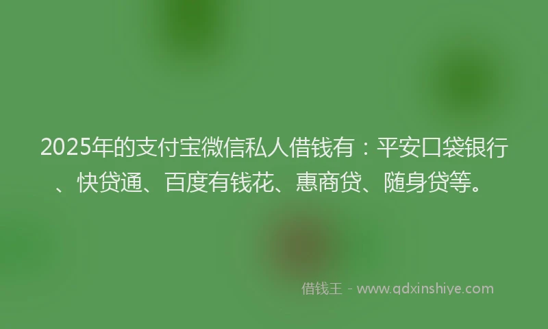 2025年的支付宝微信私人借钱有：平安口袋银行、快贷通、百度有钱花、惠商贷、随身贷等。