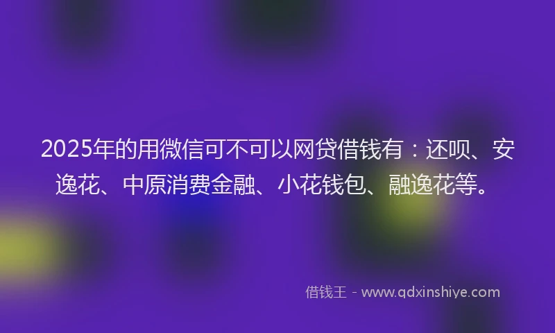 2025年的用微信可不可以网贷借钱有：还呗、安逸花、中原消费金融、小花钱包、融逸花等。