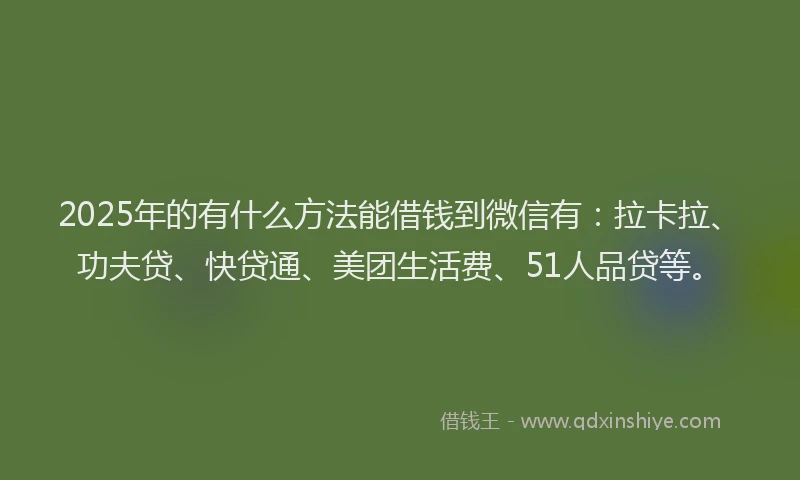 2025年的有什么方法能借钱到微信有:拉卡拉、功夫贷、快贷通、美团生活费、51人品贷等。