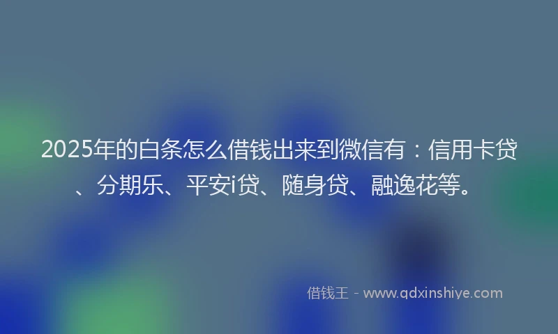 2025年的白条怎么借钱出来到微信有：信用卡贷、分期乐、平安i贷、随身贷、融逸花等。