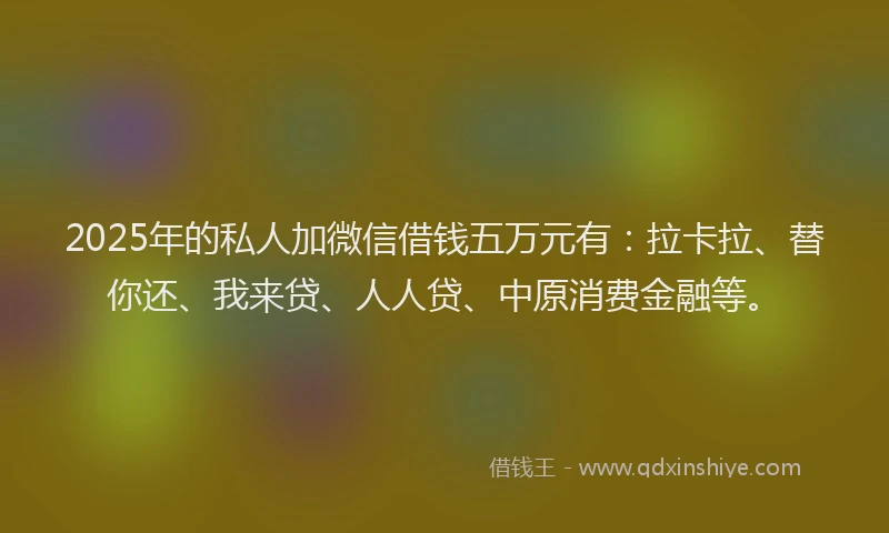 2025年的私人加微信借钱五万元有：拉卡拉、替你还、我来贷、人人贷、中原消费金融等。