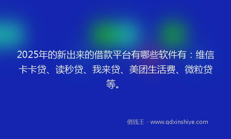 2025年的新出来的借款平台有哪些软件有：维信卡卡贷、读秒贷、我来贷、美团生活费、微粒贷等。