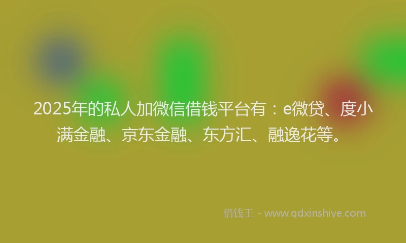 2025年的私人加微信借钱平台有：e微贷、度小满金融、京东金融、东方汇、融逸花等。