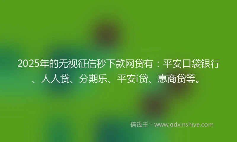 2025年的无视征信秒下款网贷有：平安口袋银行、人人贷、分期乐、平安i贷、惠商贷等。