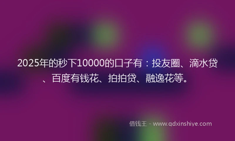 2025年的秒下10000的口子有：投友圈、滴水贷、百度有钱花、拍拍贷、融逸花等。