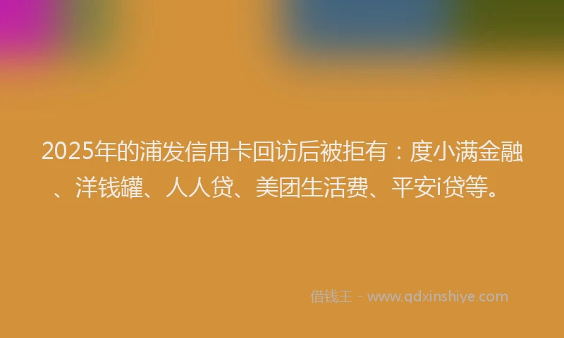 2025年的浦发信用卡回访后被拒有：度小满金融、洋钱罐、人人贷、美团生活费、平安i贷等。