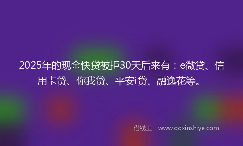 2025年的现金快贷被拒30天后来有：e微贷、信用卡贷、你我贷、平安i贷、融逸花等。
