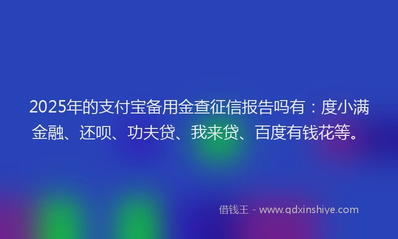 2025年的支付宝备用金查征信报告吗有：度小满金融、还呗、功夫贷、我来贷、百度有钱花等。