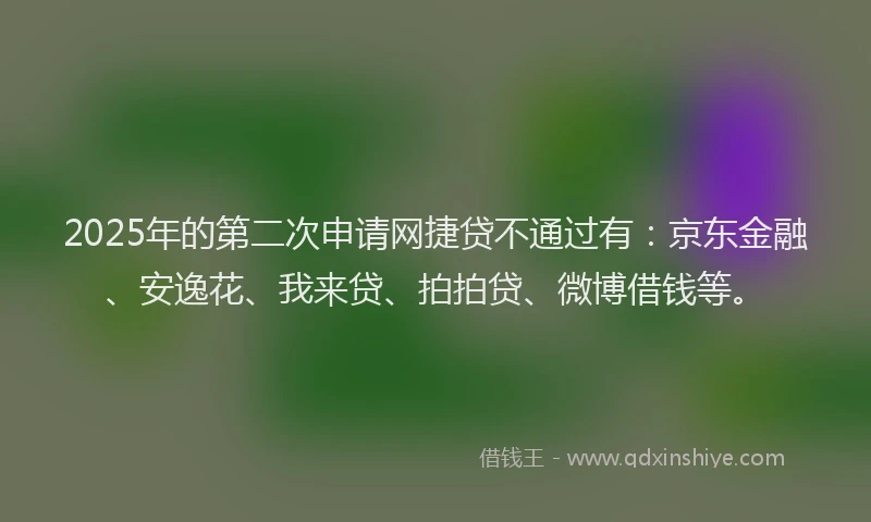 2025年的第二次申请网捷贷不通过有：京东金融、安逸花、我来贷、拍拍贷、微博借钱等。