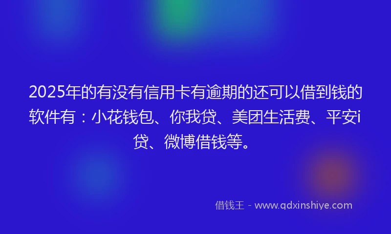 2025年的有没有信用卡有逾期的还可以借到钱的软件有：小花钱包、你我贷、美团生活费、平安i贷、微博借钱等。