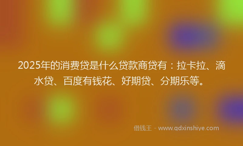 2025年的消费贷是什么贷款商贷有：拉卡拉、滴水贷、百度有钱花、好期贷、分期乐等。