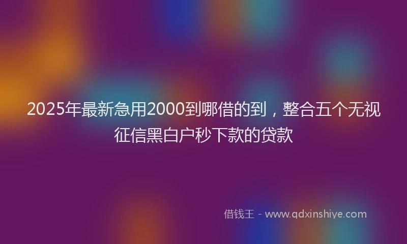 2025年最新急用2000到哪借的到，整合五个无视征信黑白户秒下款的贷款