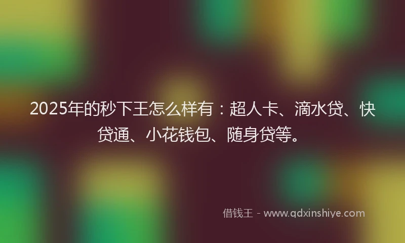 2025年的秒下王怎么样有:超人卡、滴水贷、快贷通、小花钱包、随身贷等。