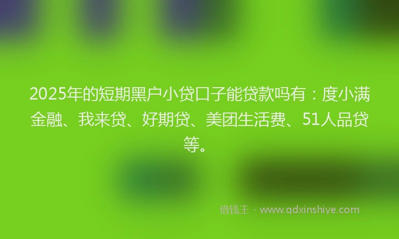 2025年的短期黑户小贷口子能贷款吗有：度小满金融、我来贷、好期贷、美团生活费、51人品贷等。