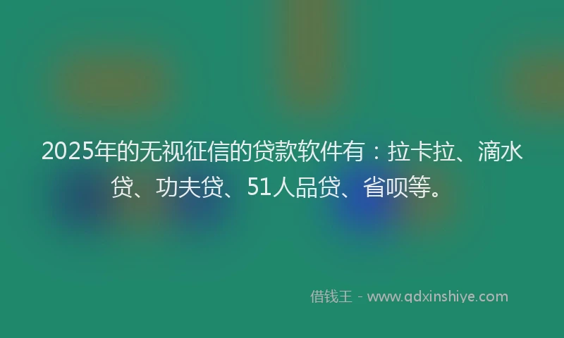 2025年的无视征信的贷款软件有：拉卡拉、滴水贷、功夫贷、51人品贷、省呗等。